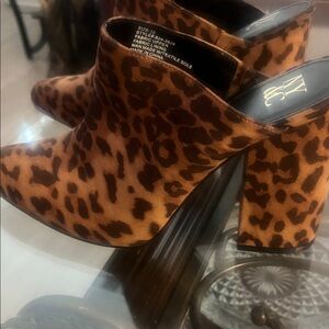 New York & Company Brown Leopard Mules